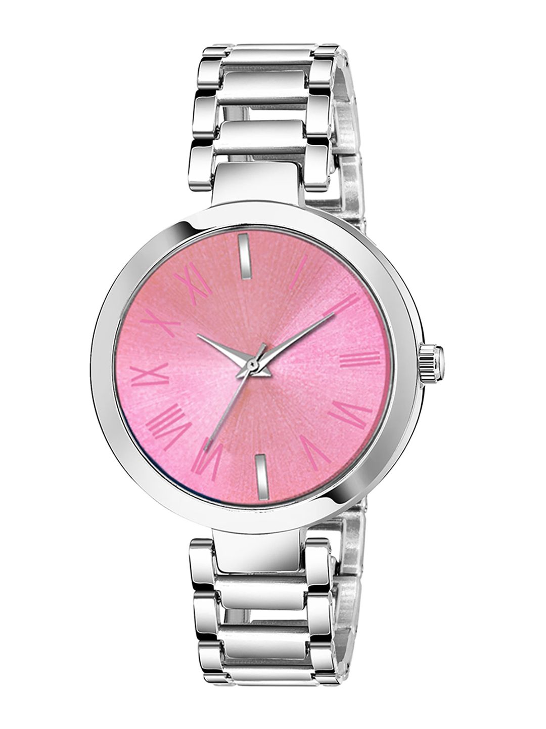 HAPPY KHAJANA Women Pink Brass Dial & Stainless Steel Bracelet Style Straps Analogue Watch Price in India