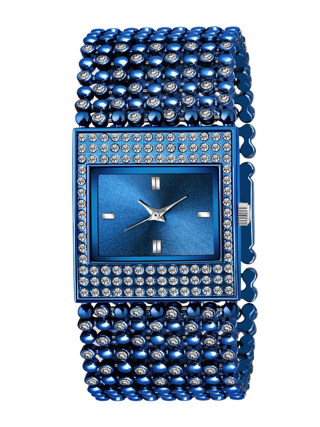 HAPPY KHAJANA Women Blue Brass Embellished Dial & Blue Stainless Steel Analogue Watch Price in India