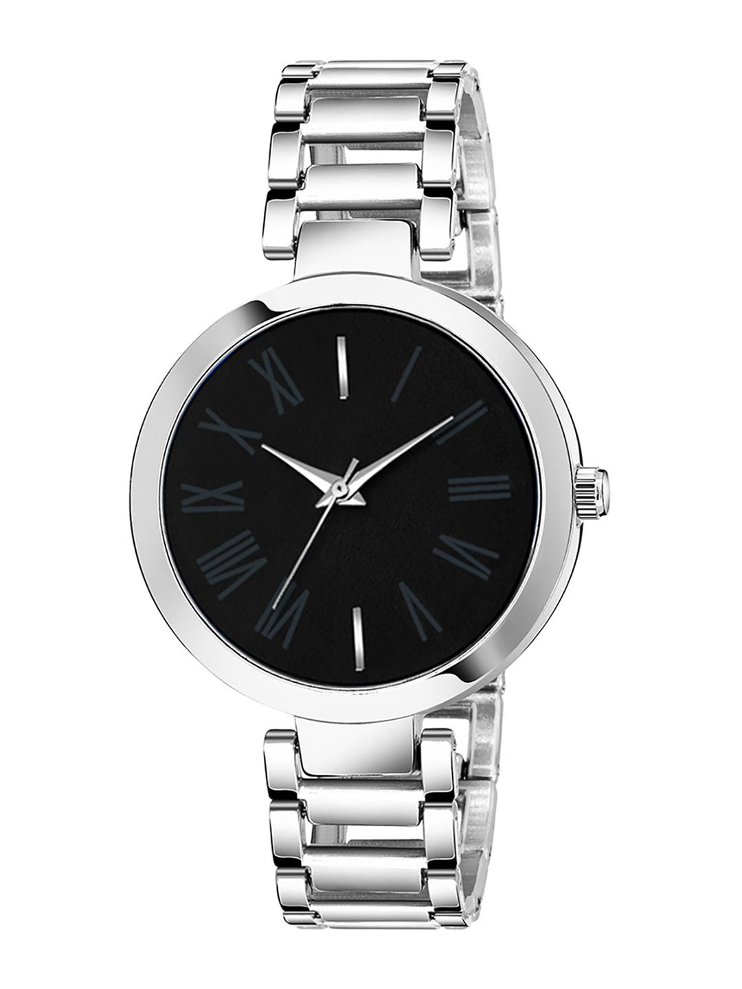 HAPPY KHAJANA Women Black Brass Dial Stainless Steel Bracelet Style Straps Analogue Watch Price in India