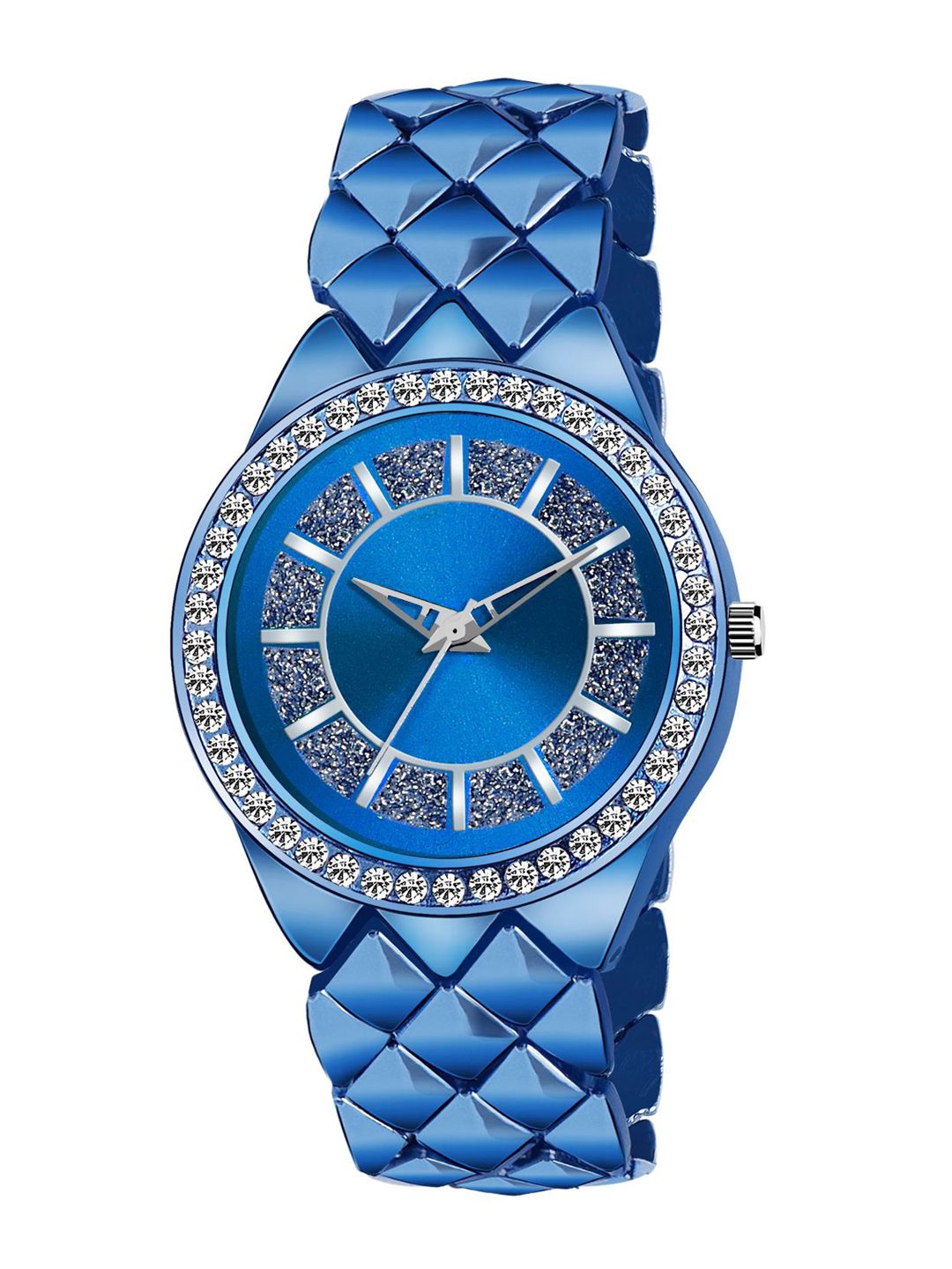 HAPPY KHAJANA Women Blue Brass Embellished Dial & Blue Stainless Steel Straps Analogue Watch Price in India