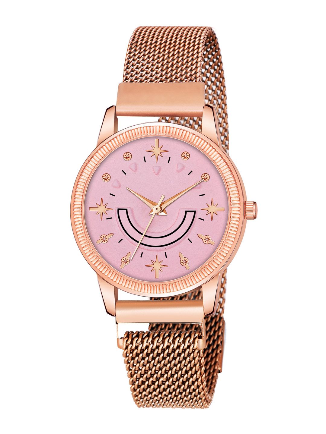 Rage Enterprise Women Pink Brass Dial & Rose Gold Toned Stainless Steel Bracelet Style Straps Analogue Watch Price in India