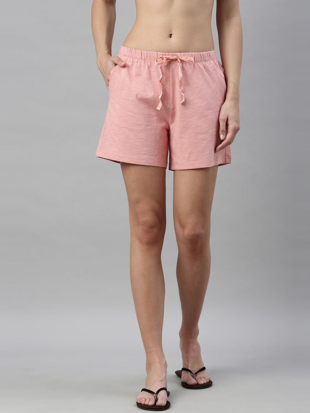 Enamor Women Pink Loose Fit Cotton Shorts