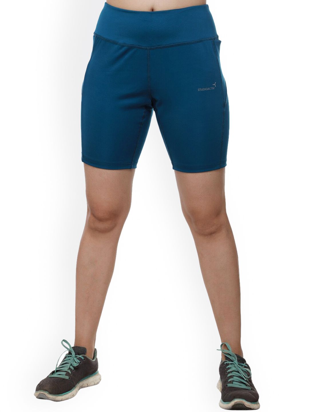 STUDIOACTIV Women Teal Slim Fit High-Rise Training or Gym Sports Shorts Price in India