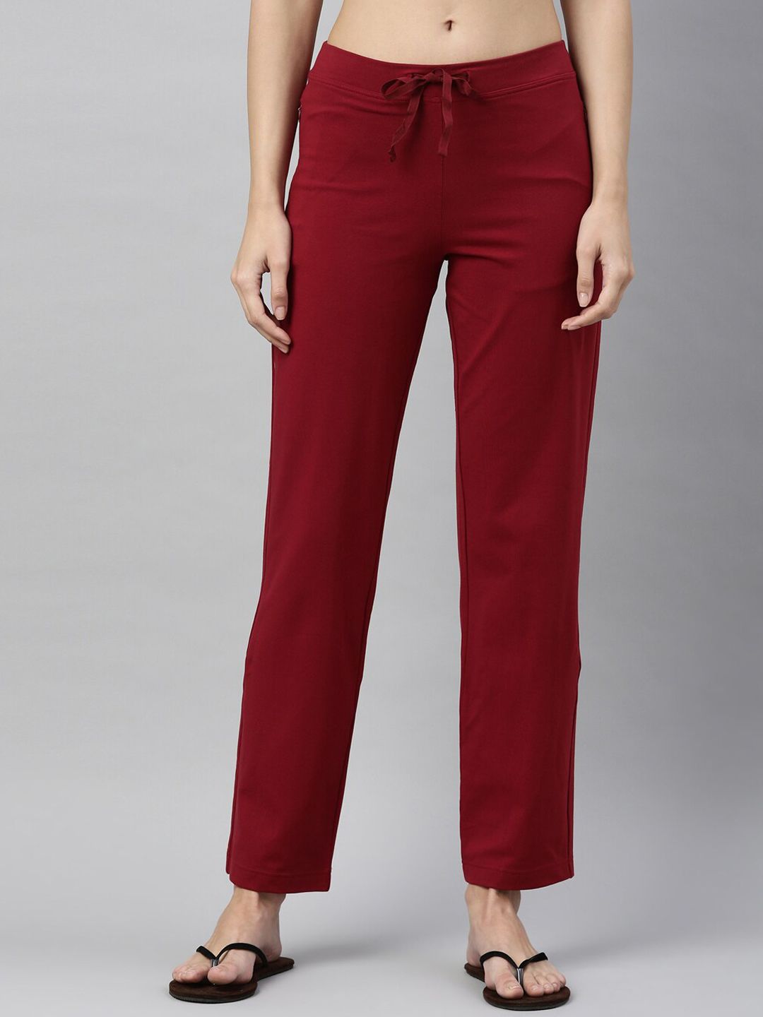 Enamor Women Plus Size Maroon Slim Fit Cotton Lounge Pants Price in India