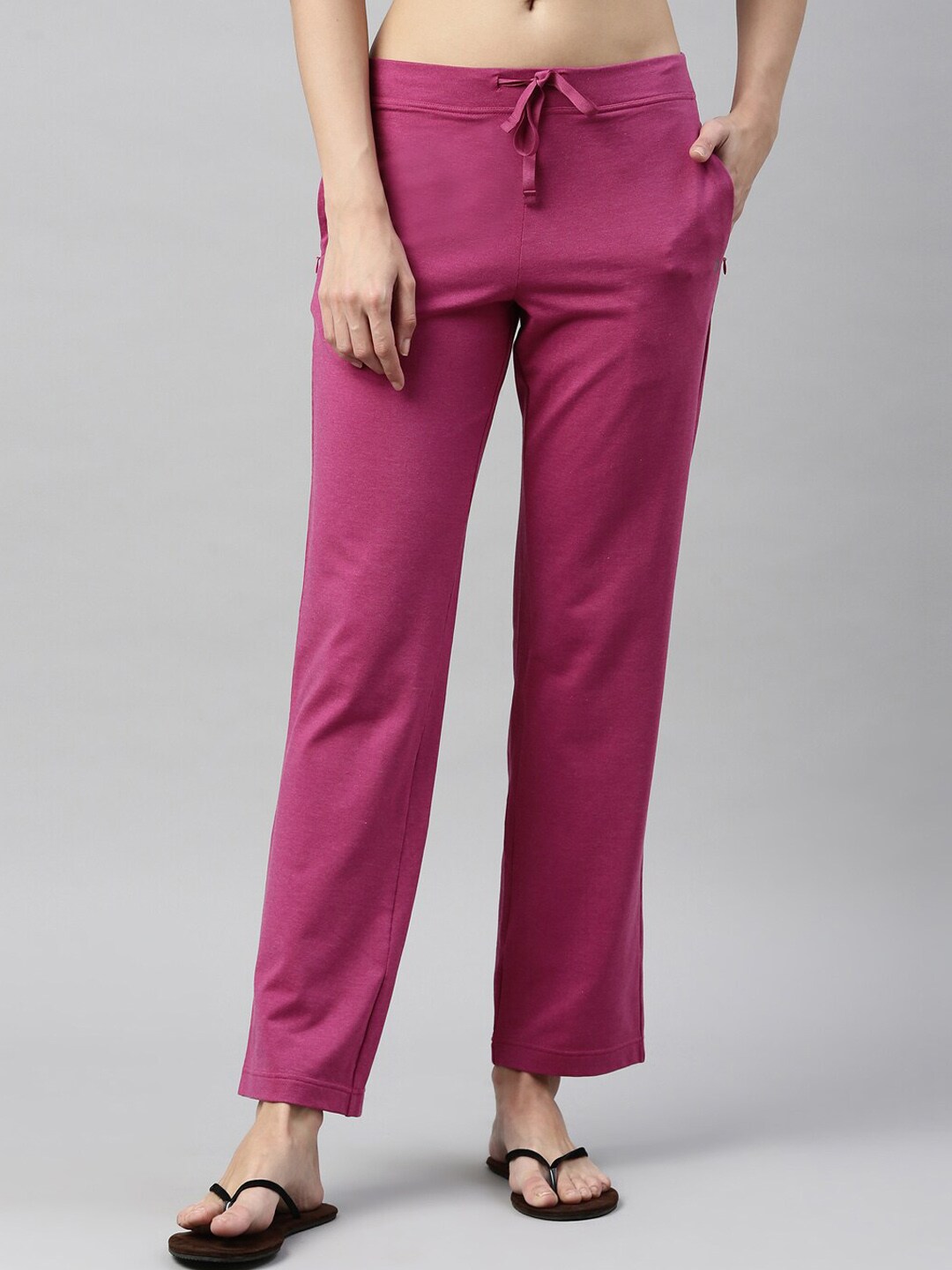 Enamor Women Pink Solid Cotton Lounge Pants Price in India
