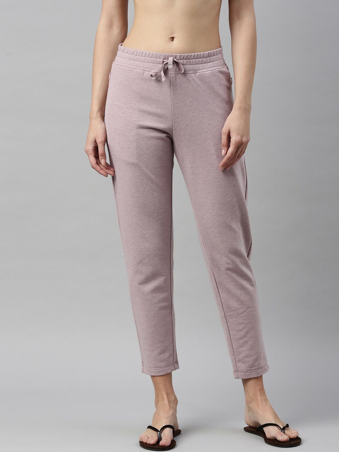 Enamor Women Pink Solid Cotton Lounge Pants Price in India