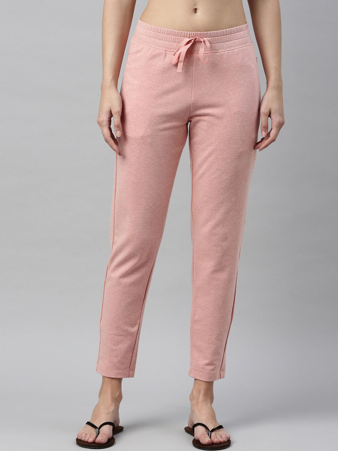 Enamor Women Peach Solid Slim-Fit Cotton Lounge Pants Price in India