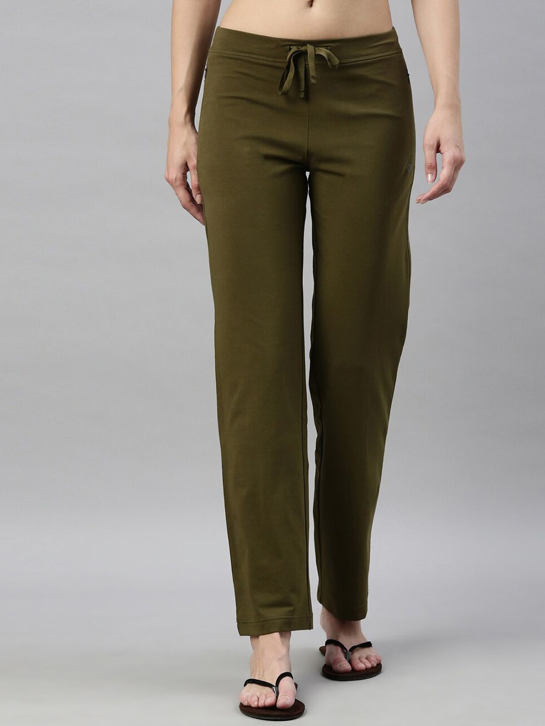 Enamor Women Green Solid Cotton Slim-Fit Lounge Pants Price in India