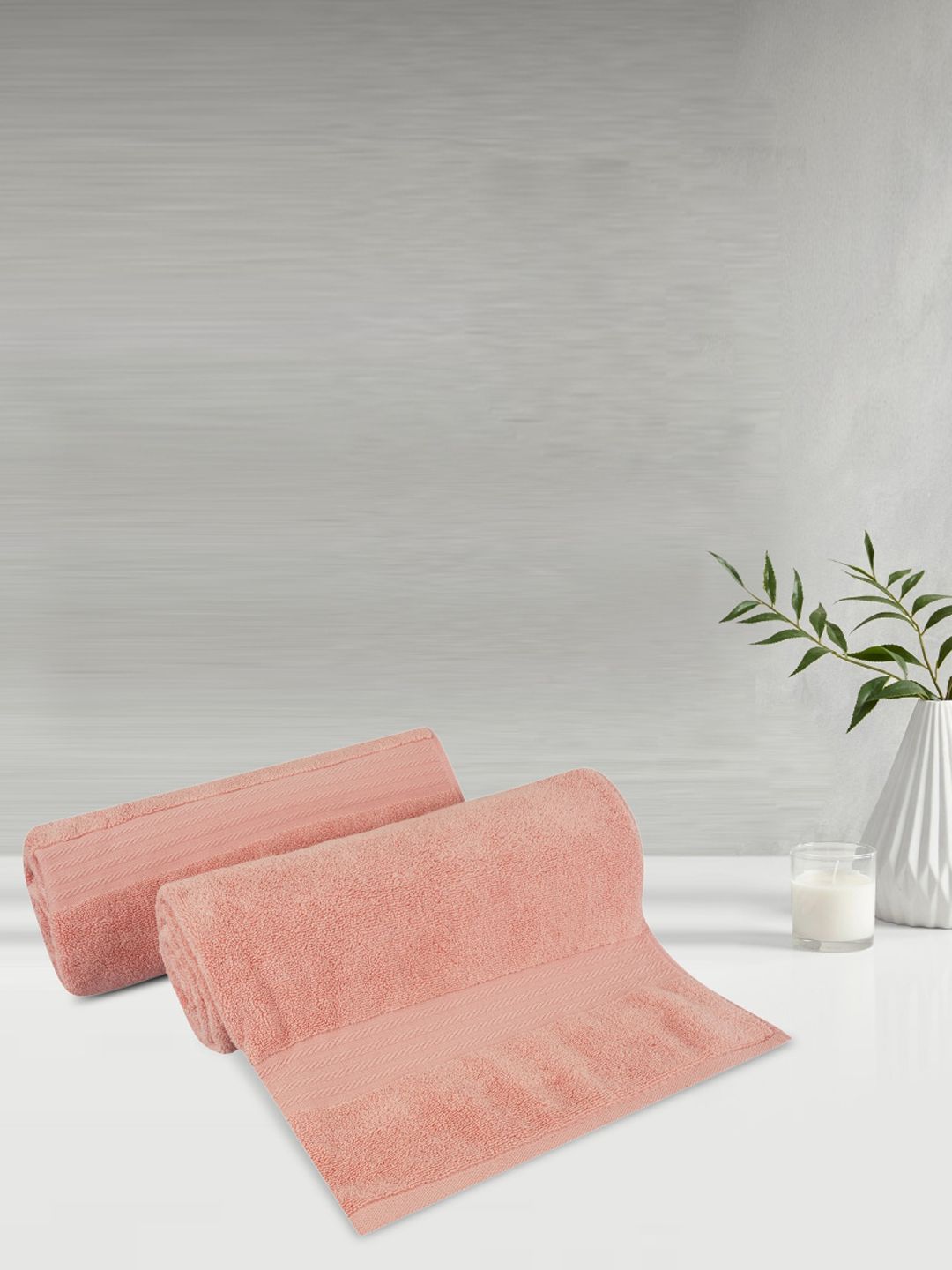 LUSH & BEYOND Set Of 2 Peach Printed Pure Cotton 500 GSM Bath Towels Price in India