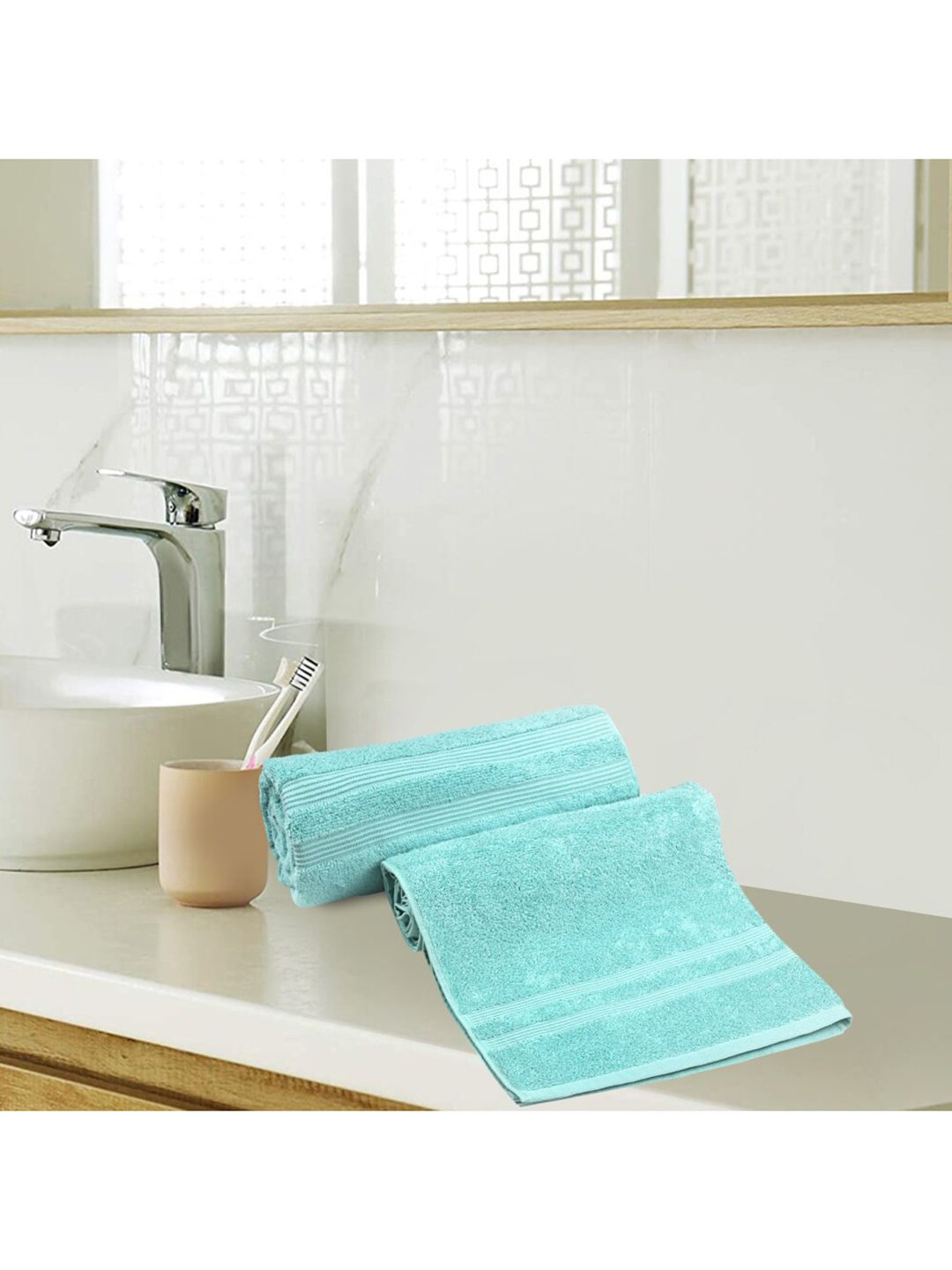 LUSH & BEYOND Set of 2 Teal Solid 500 GSM Pure Cotton Bath Towels Price in India