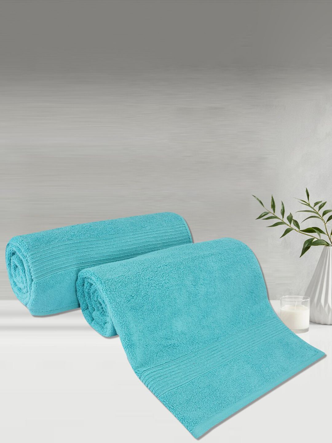 LUSH & BEYOND Set Of 2 Teal Green Solid Pure Cotton 500 GSM Bath Towels Price in India
