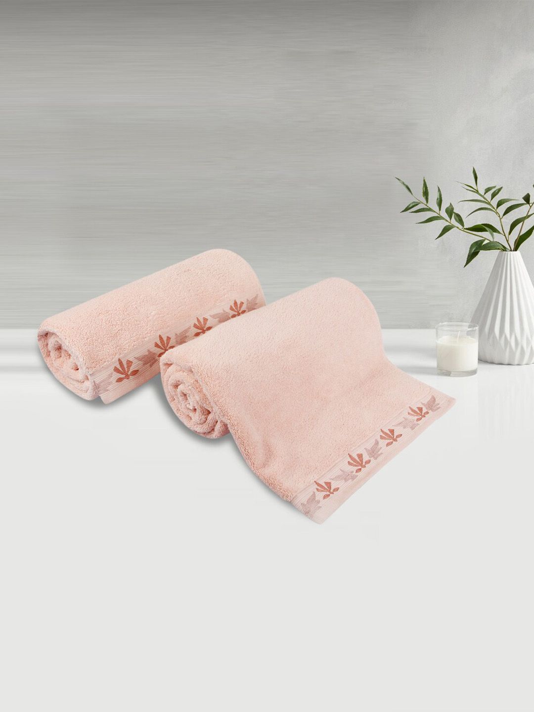 LUSH & BEYOND Set Of 2 Pink Printed Pure Cotton 500 GSM Bath Towels Price in India
