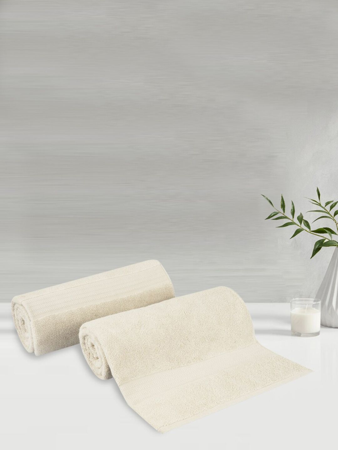 LUSH & BEYOND Set Of 2 Beige Solid 500 GSM Pure Cotton Bath Towels Price in India