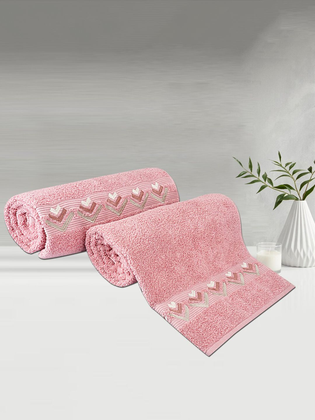 LUSH & BEYOND Set Of 2 Peach-Coloured Solid 500 GSM Pure Cotton Bath Towels Price in India