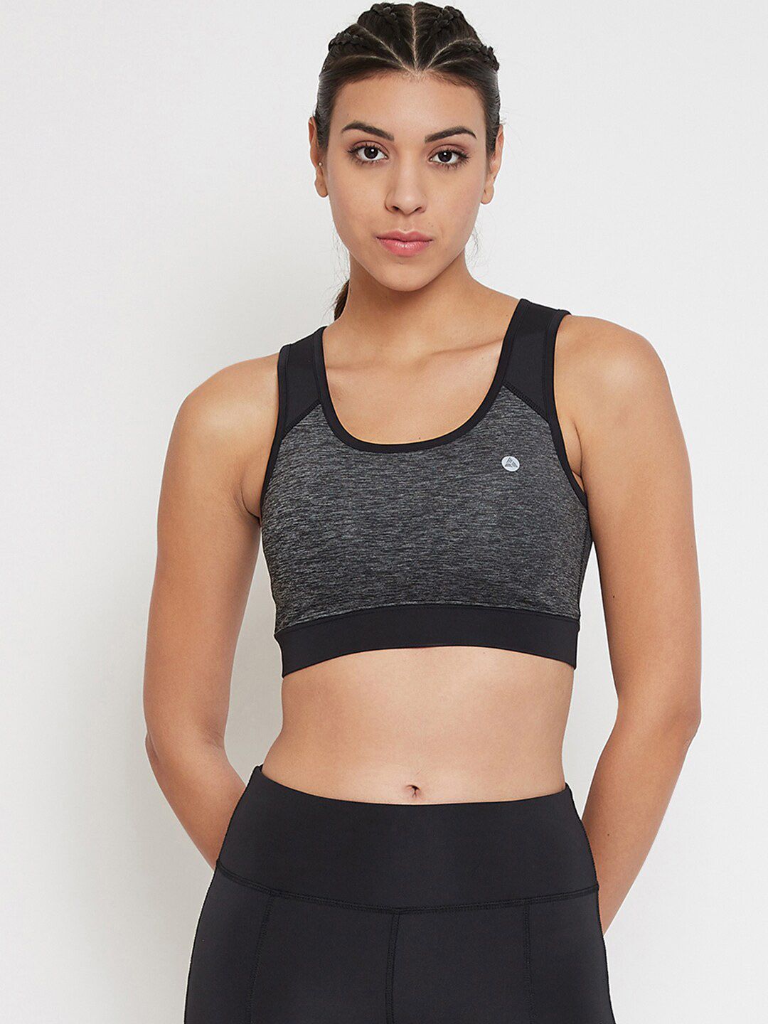 ATHLISIS Grey & Black Colourblocked Lightly Padded Non-Wired Bralette Sports Bra Price in India