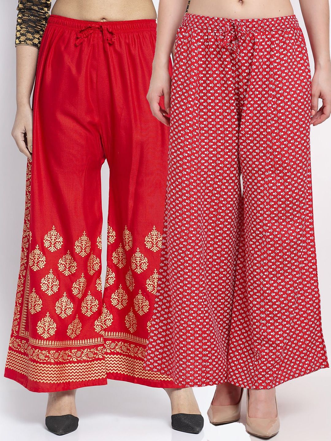 Jinfo Women Red & White Set Of 2 Ethnic Motifs Printed Flared Knitted Ethnic Palazzos Price in India