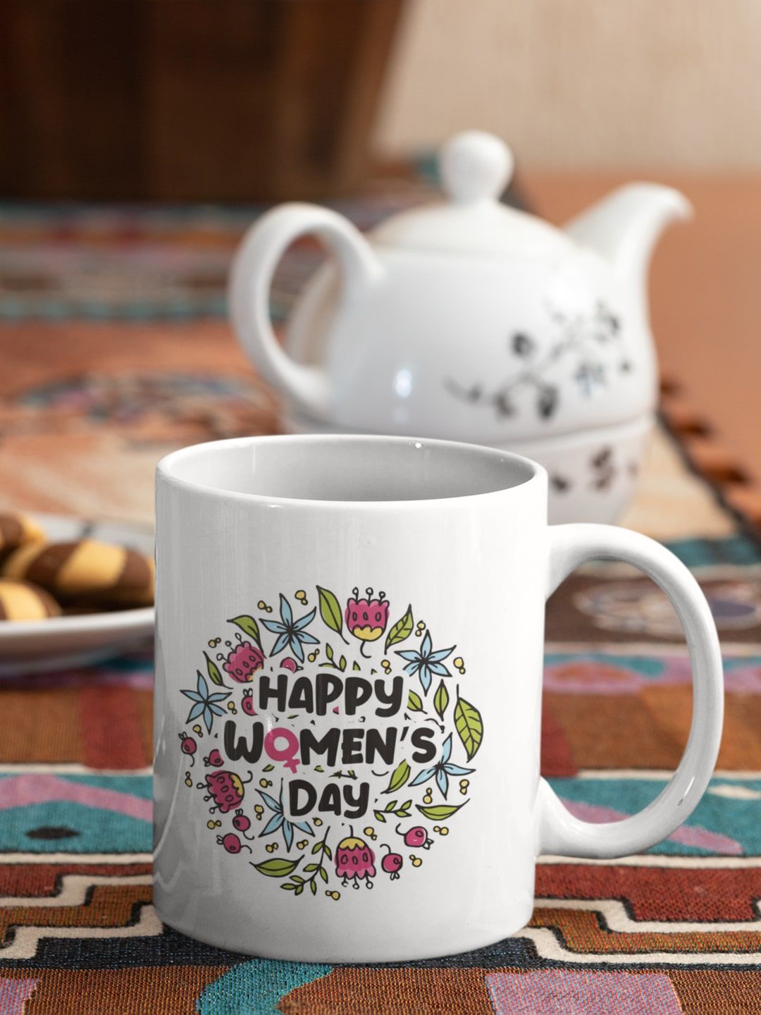 Oye Happy White & Green Printed Ceramic Glossy Mugs Set of Cups and Mugs Price in India
