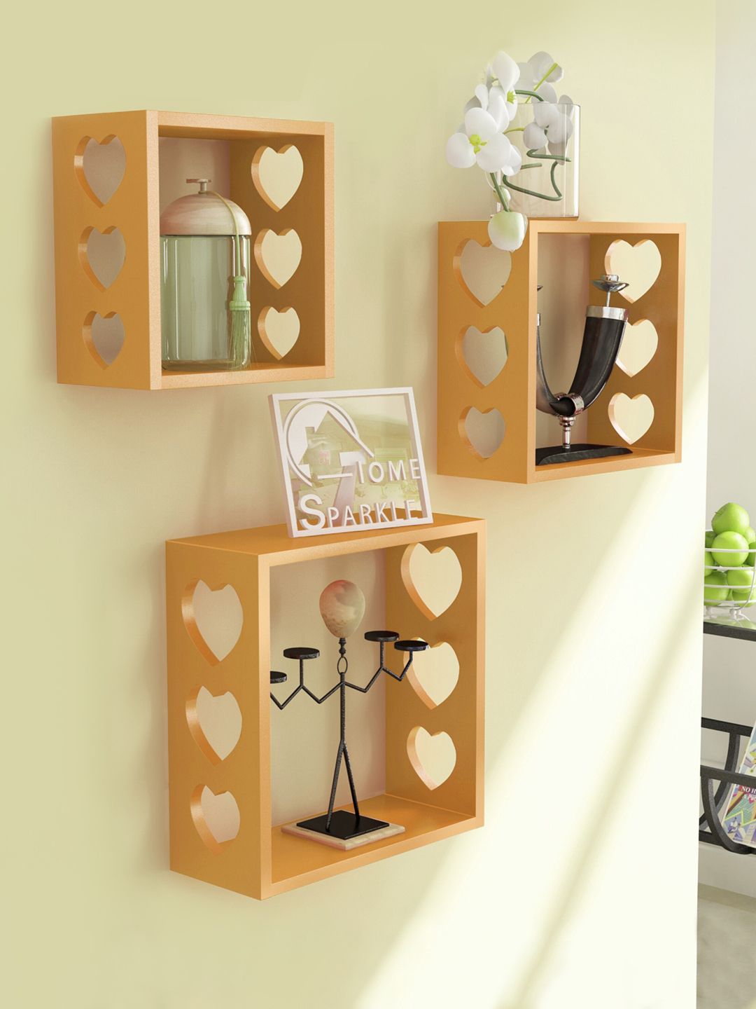 Home Sparkle Set of 3 Beige MDF Wooden Wall Shelves Price in India