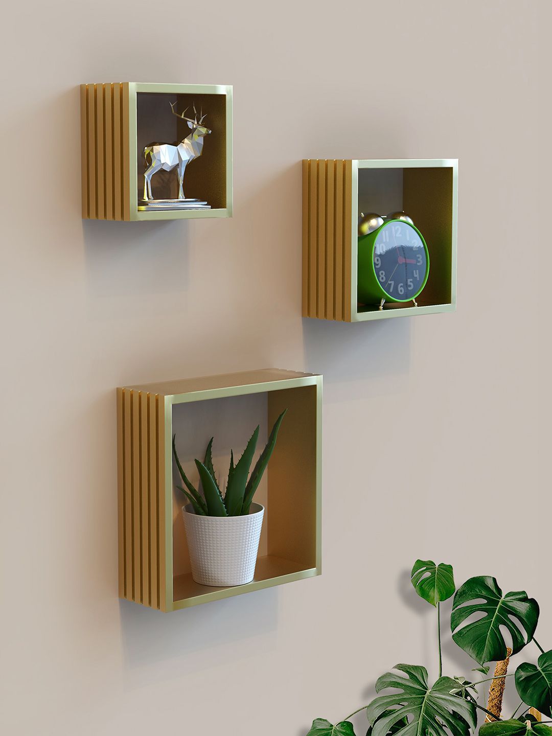 Home Sparkle Beige Set Of 3 3D Design Wall Shelf Rack Price in India