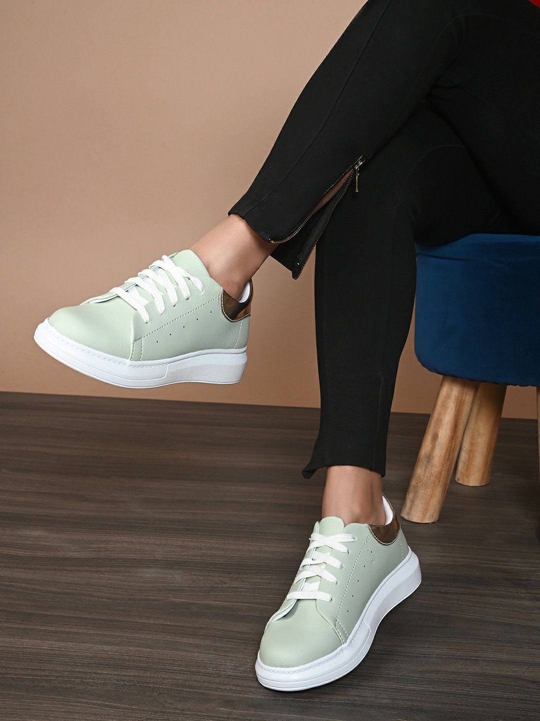 El Paso Women Sage Green Synthetic Leather Sneakers