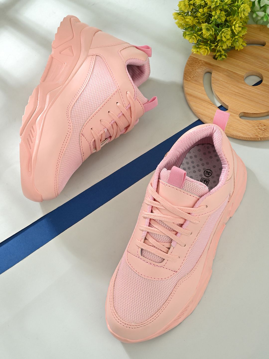 El Paso Women Pink Faux Leather Sneakers