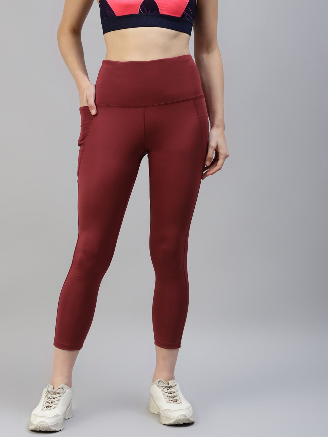 PICOT Women Maroon Solid Cropped Tights Price in India