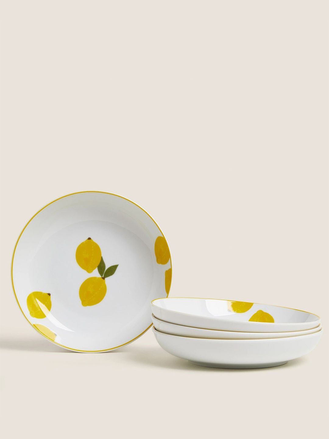 Marks & Spencer White & Yellow 4 Pieces Printed Porcelain Glossy Plates Price in India