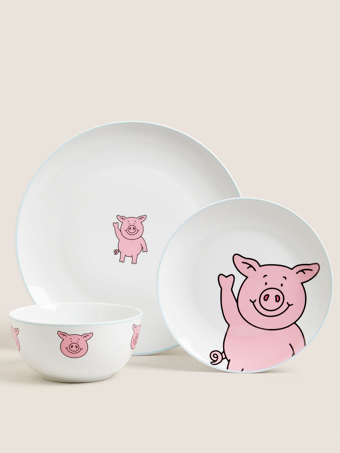 Marks & Spencer Pink & White 12 Pieces Printed Porcelain Matte Plates & Bowls Price in India