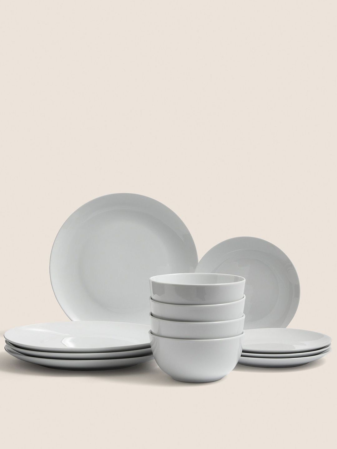 Marks & Spencer White 12 Pieces Porcelain Glossy Dinner Set Price in India