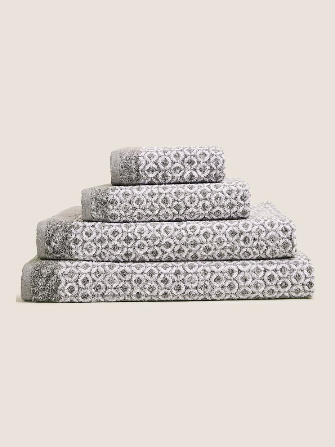 Marks & Spencer Pack Of 4 Grey 550 GSM Printed Pure Cotton Towel Price in India