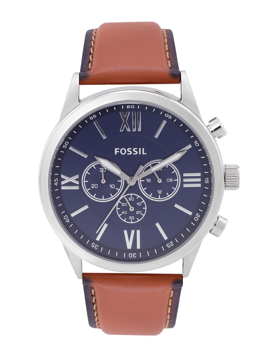Fossil Fossil Men Blue Dial & Brown Leather Straps Flynn Analogue Watch BQ2125