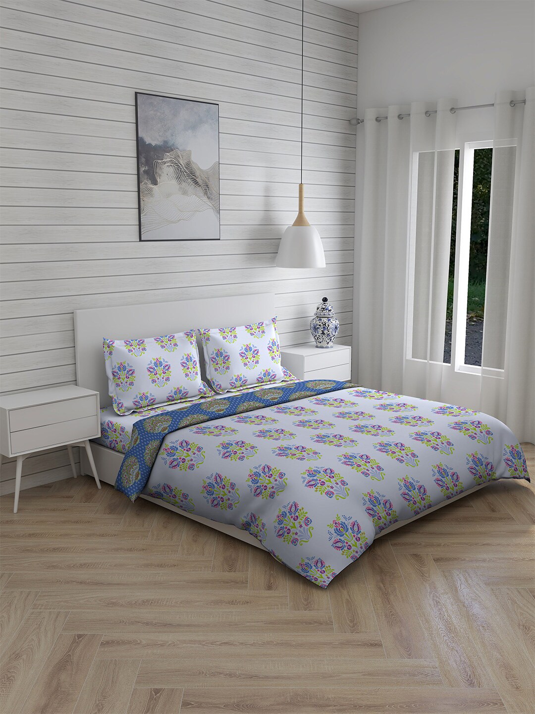 Layers Blue Printed Bedding Set Price in India