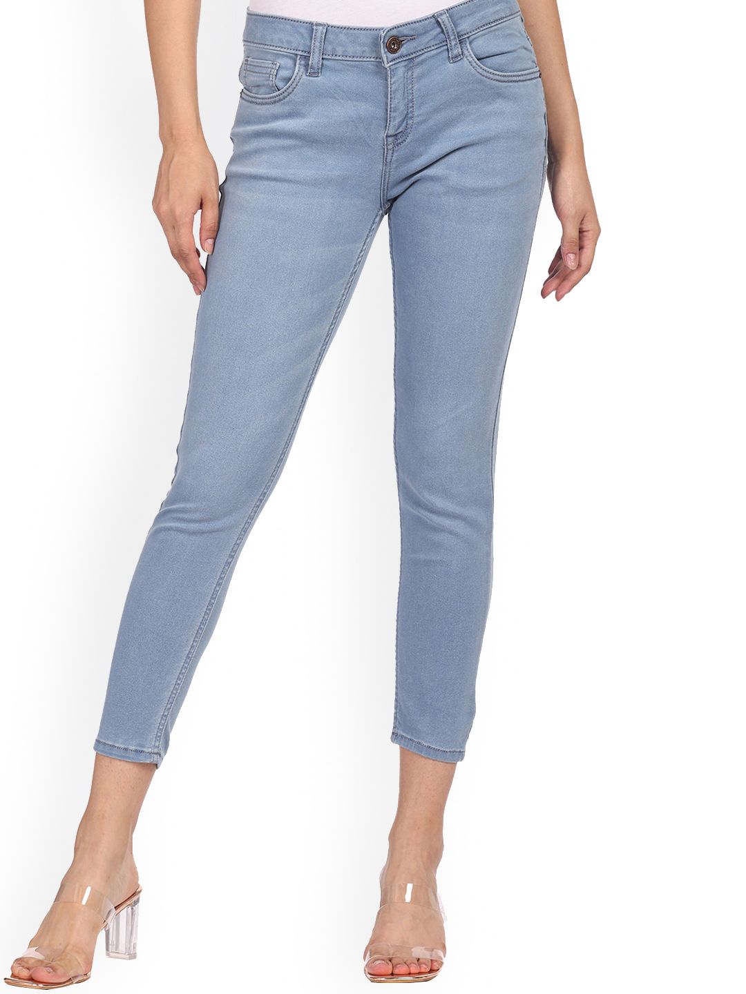 Sugr Women Blue Solid Clean Look Cropped Jeans Price in India