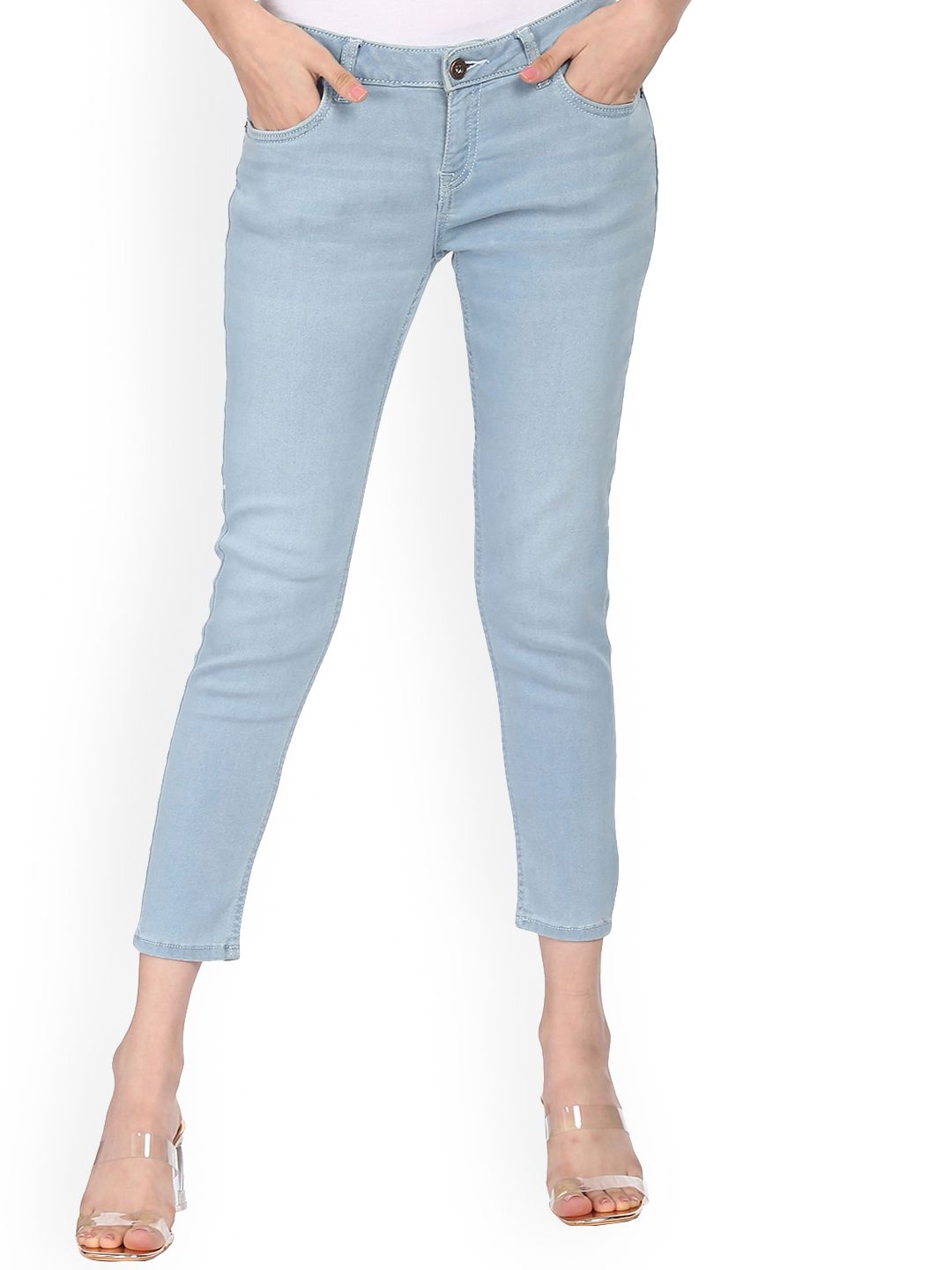 Sugr Women Blue Mid Rise Low Distress Jeans Price in India