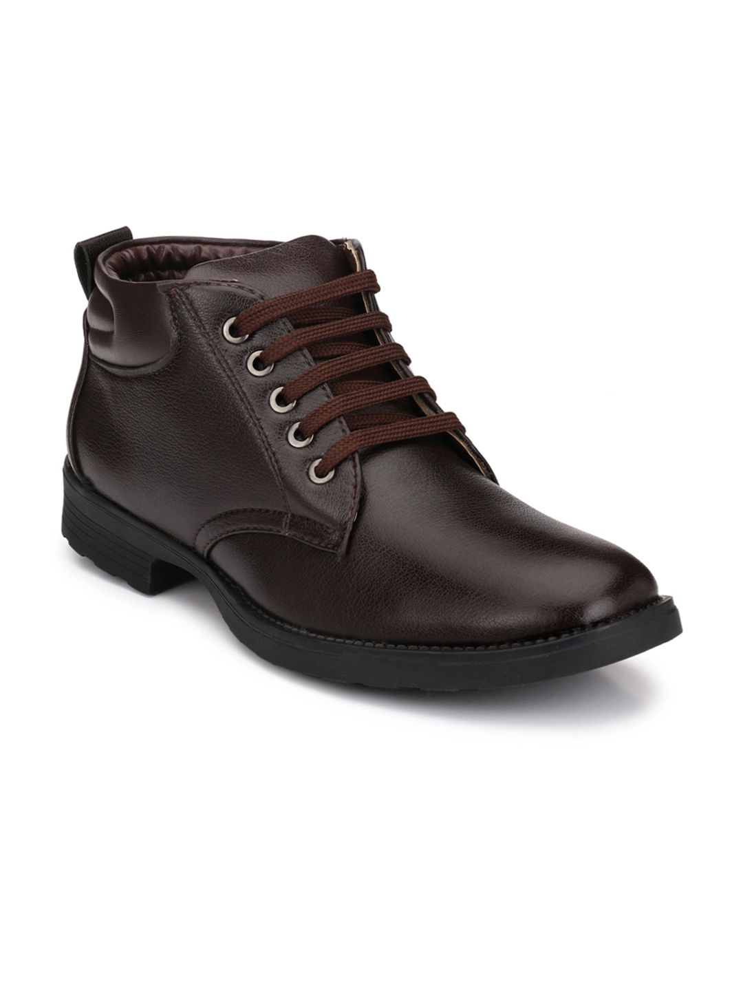 Mactree Men Brown Solid Mid-Top Flat Boots