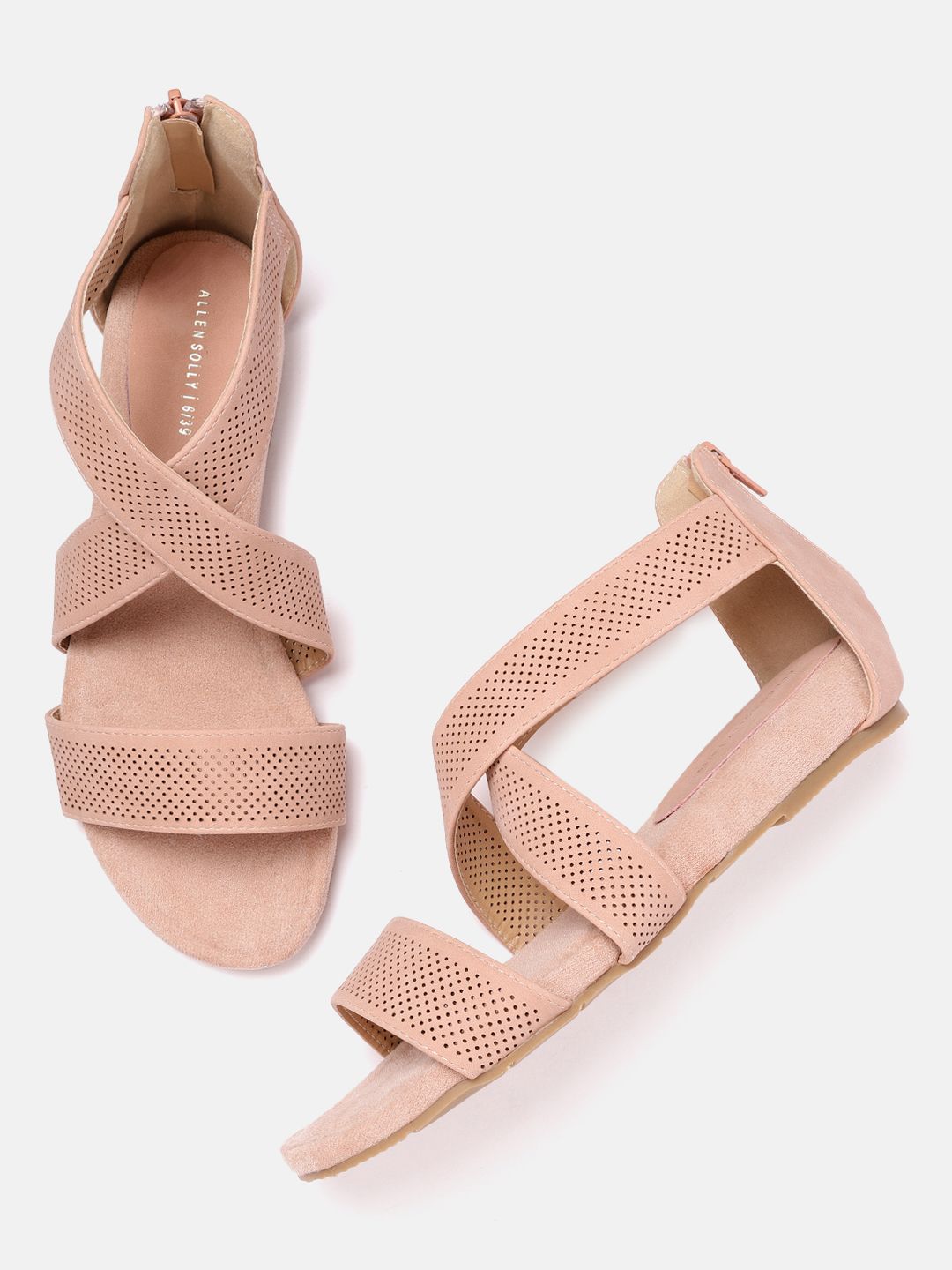 Allen Solly Women Peach-Coloured Perforated Mid-Top Open Toe Flats Price in India