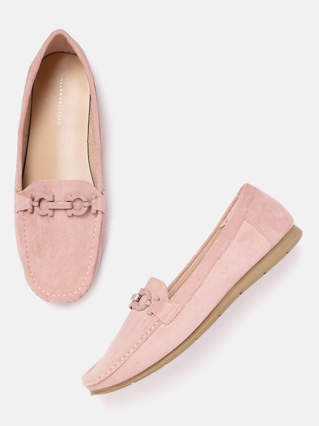 Allen Solly Women Peach-Coloured Solid Wide Horsebit Loafers Price in India