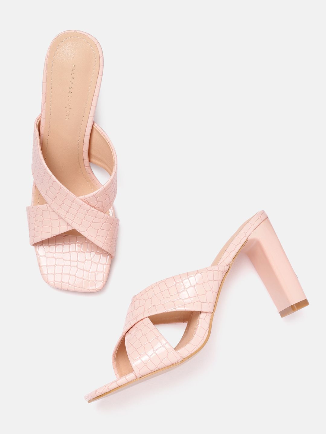 Allen Solly Women Peach-Coloured Croc Textured Block Heels Price in India