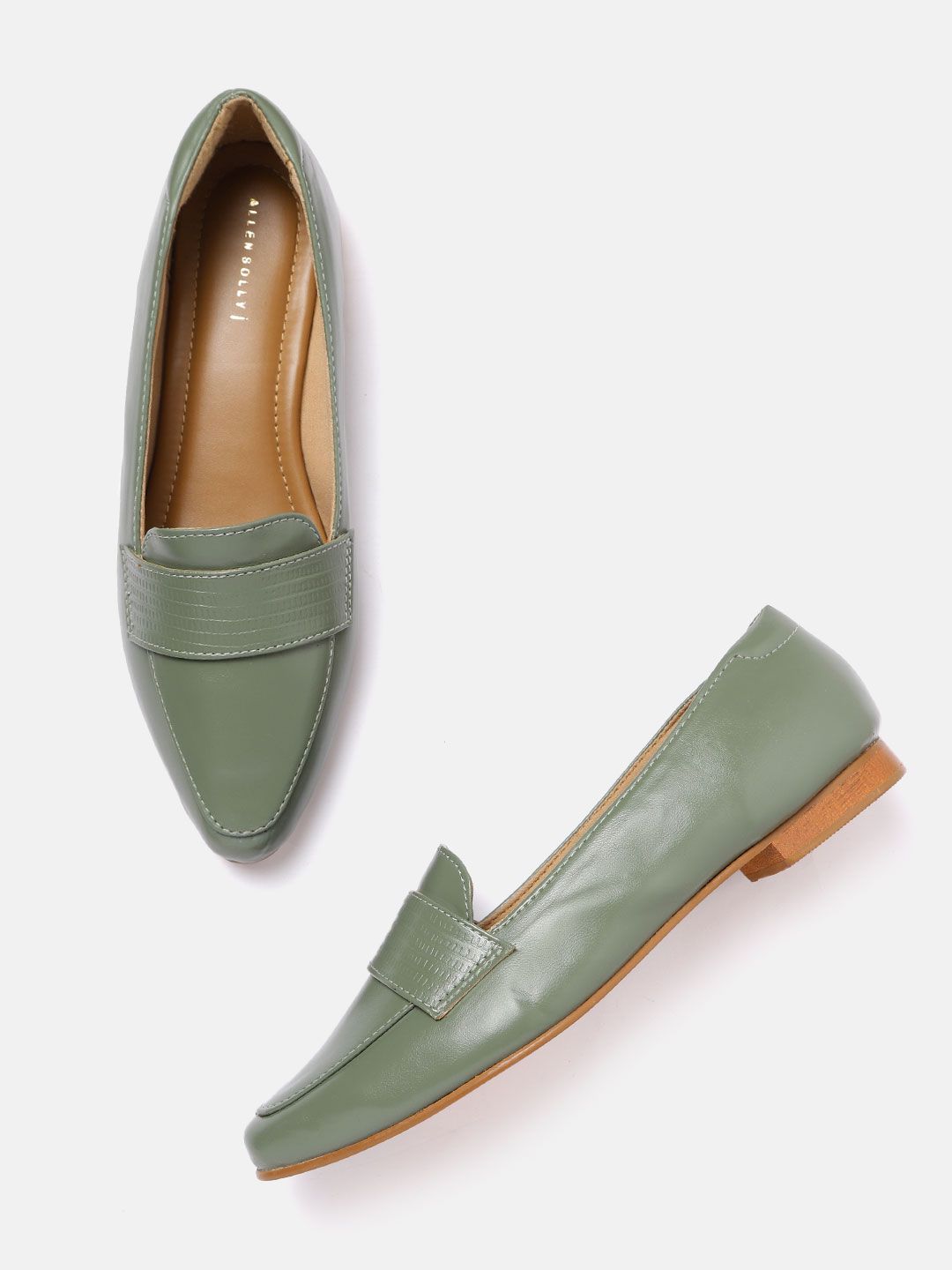 Allen Solly Women Sage Green Self-Striped Penny Loafers Price in India