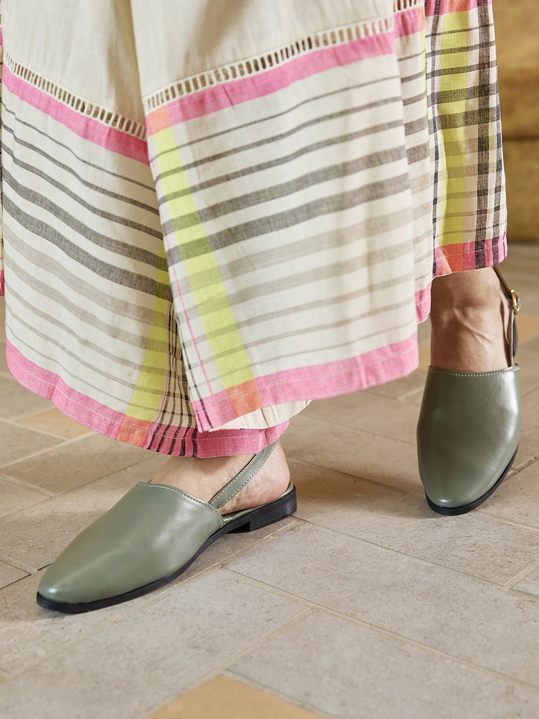 Allen Solly Women Olive Green Solid Mules Price in India