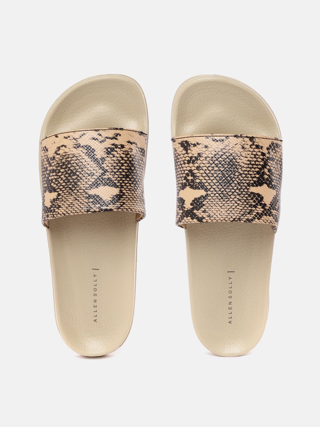 Allen Solly Women Beige & Black Snakeskin Printed Sliders Price in India