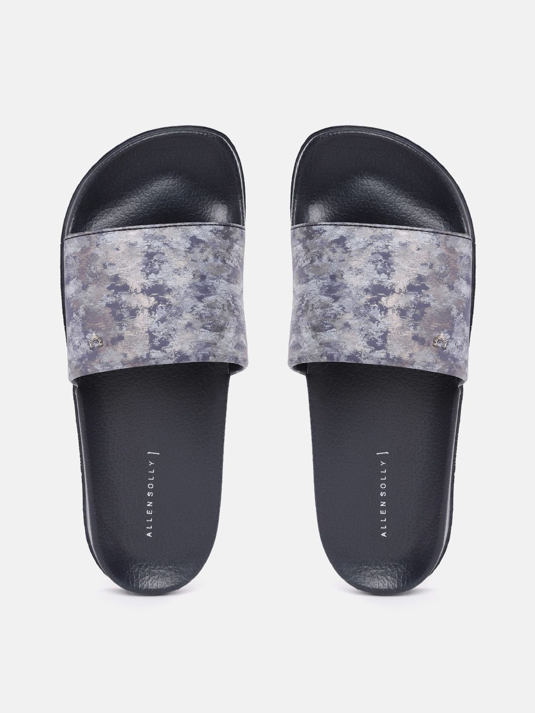 Allen Solly Women Navy Blue & Grey Printed Sliders Price in India