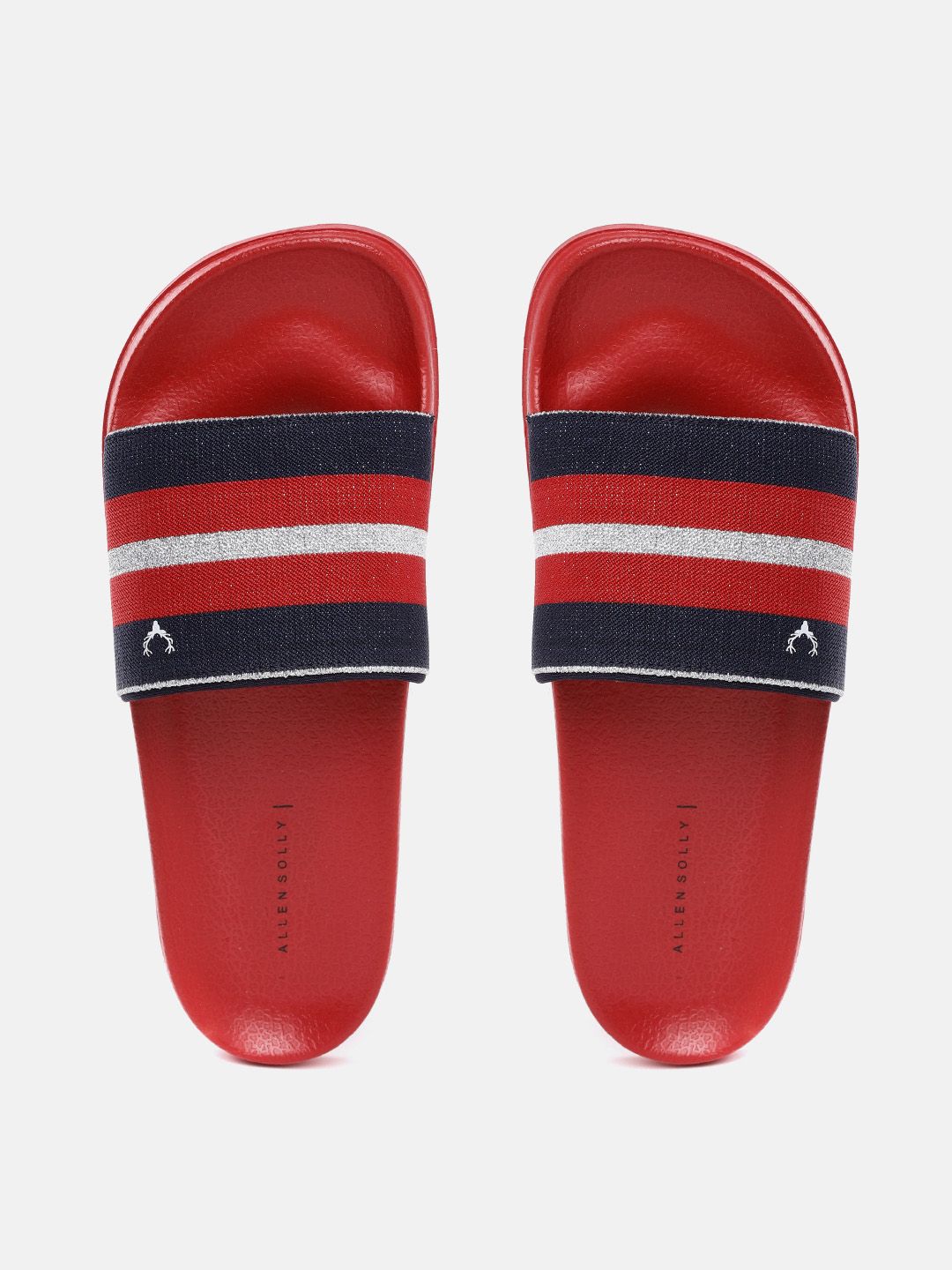 Allen Solly Women Red & Navy Blue Striped Sliders Price in India