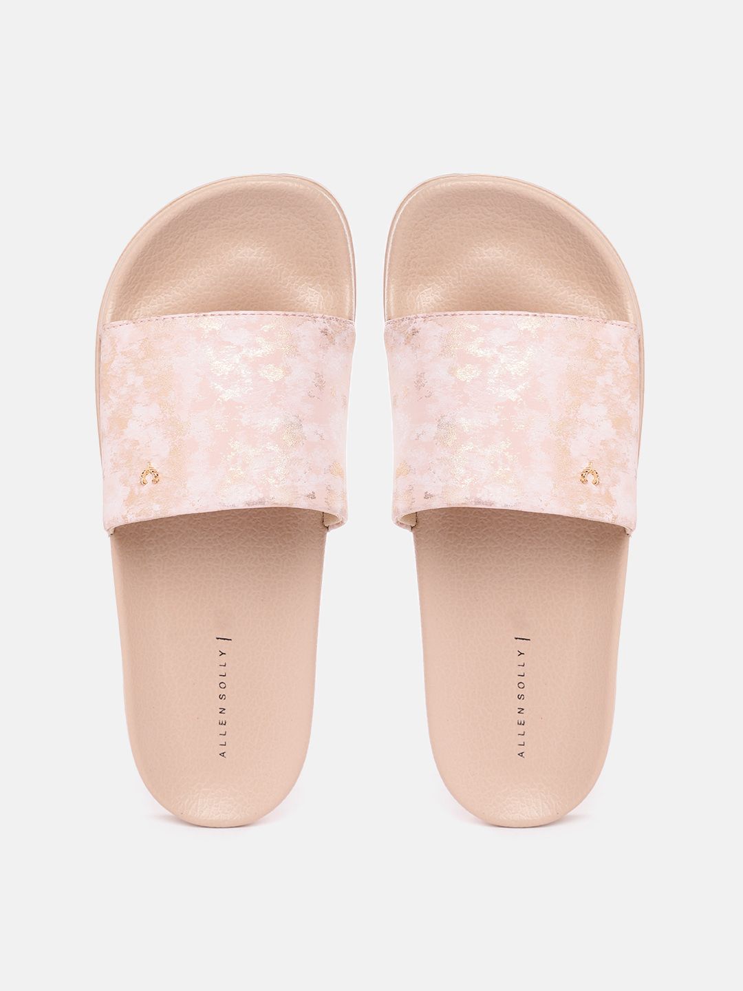 Allen Solly Women Pink Gold Toned Printed Sliders Price in India