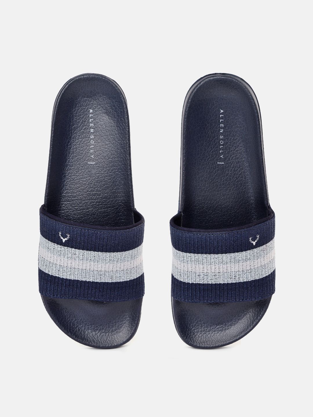 Allen Solly Women Navy Blue & Silver-Toned Striped Sliders Price in India