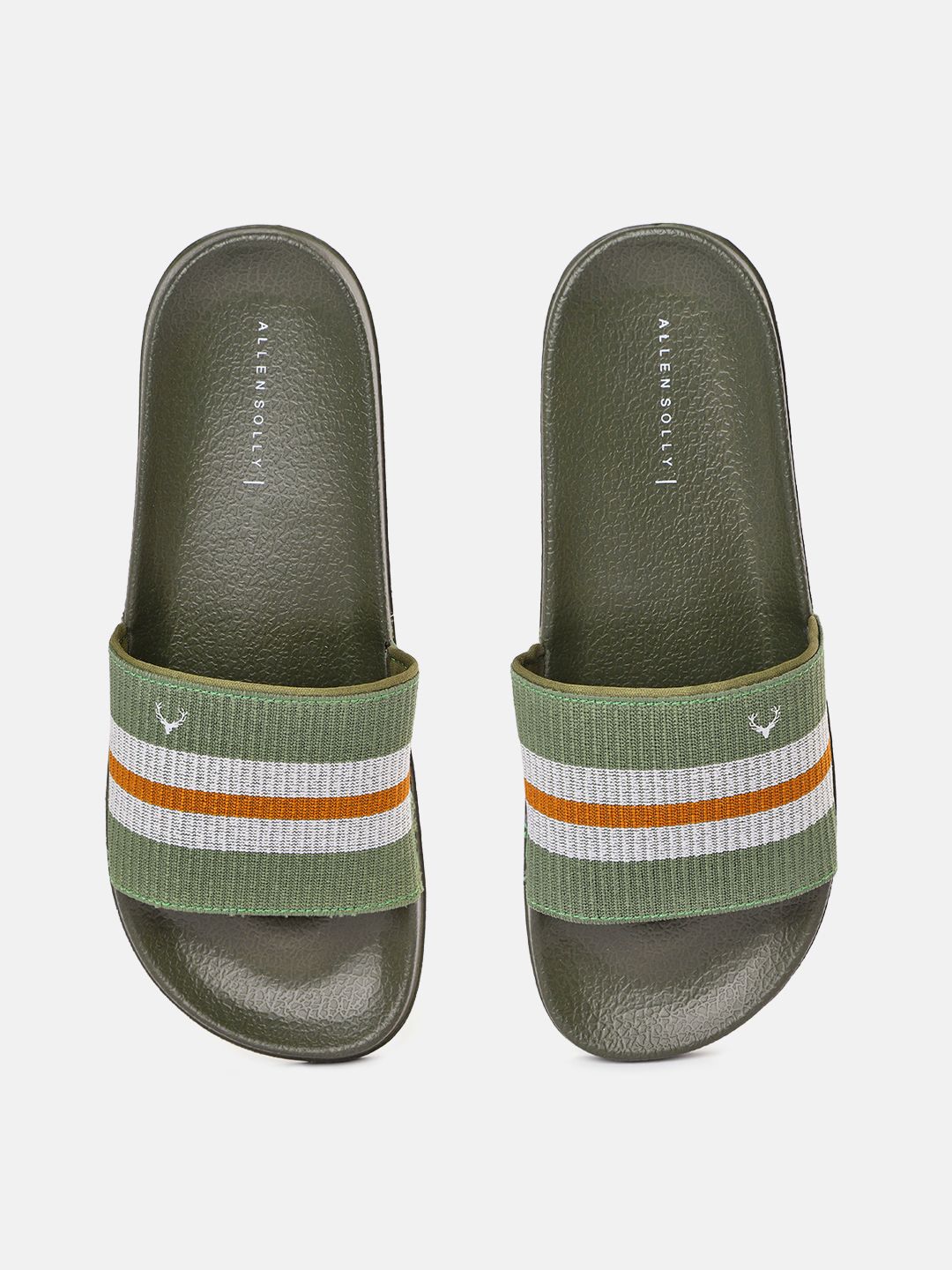 Allen Solly Women Olive Green & White Striped Sliders Price in India