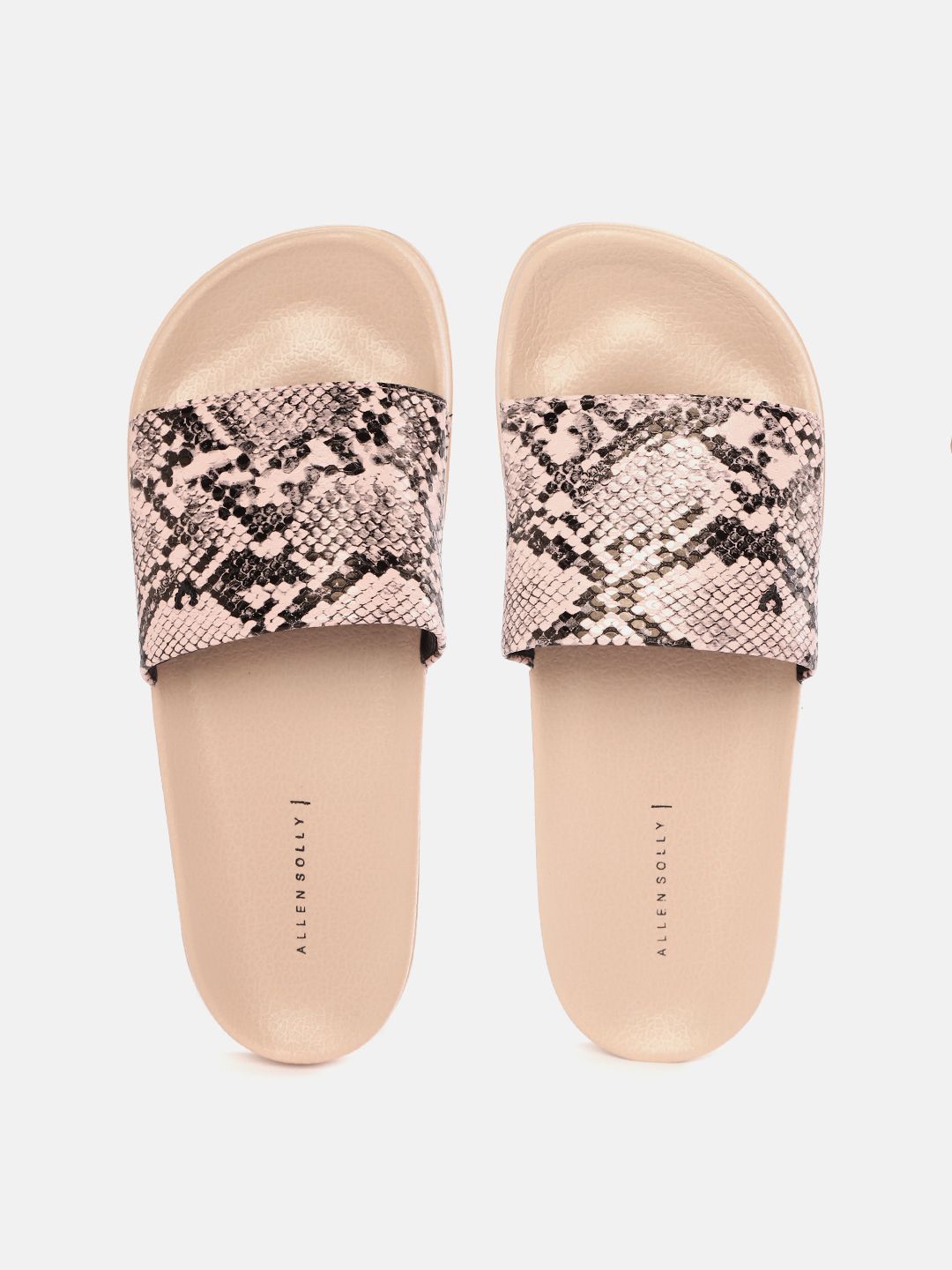 Allen Solly Women Peach-Coloured & Black Snake Print Sliders Price in India