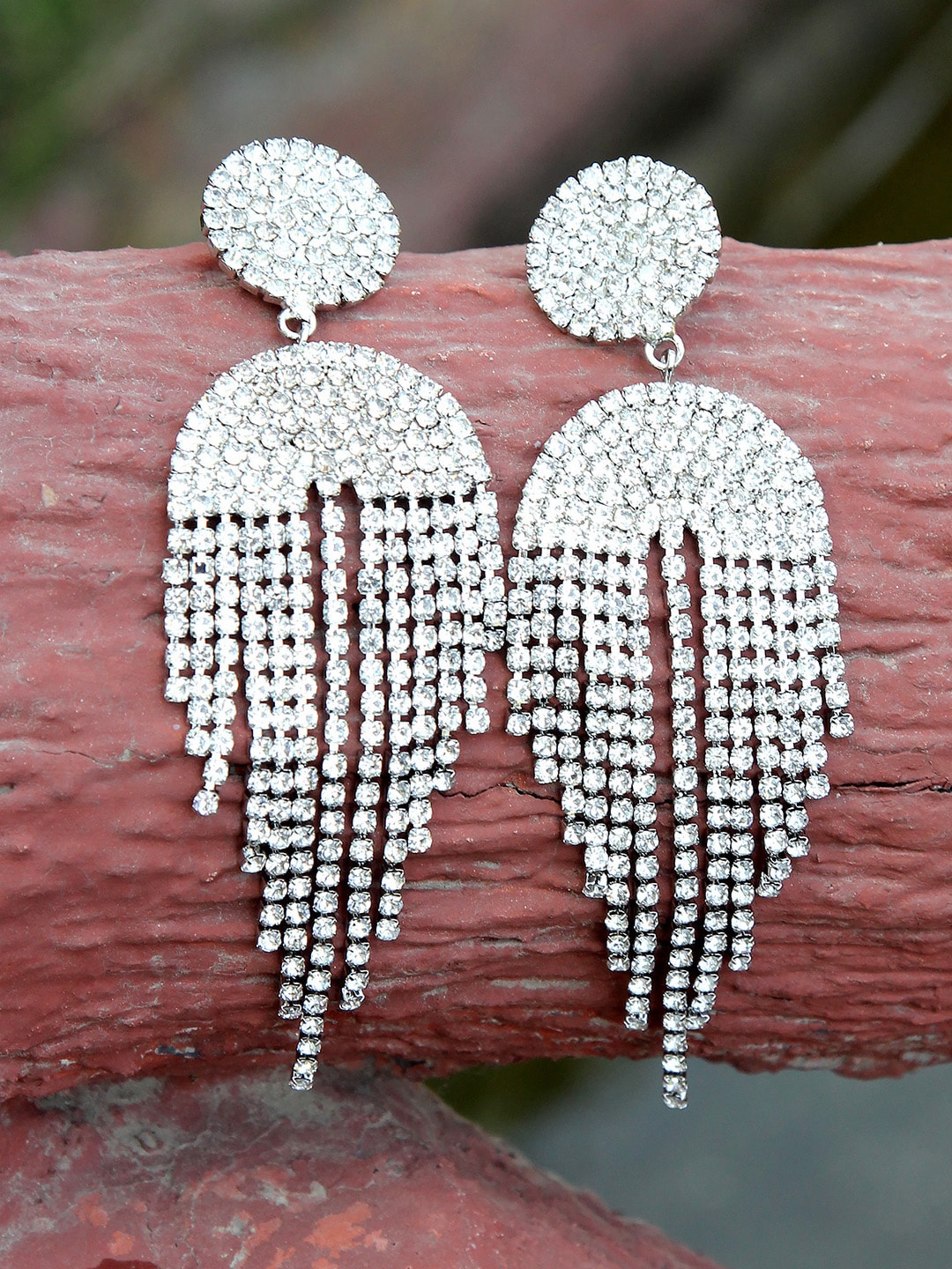 Kazo Women Silver-Plated & White Embellished Contemporary Drop Earrings Price in India