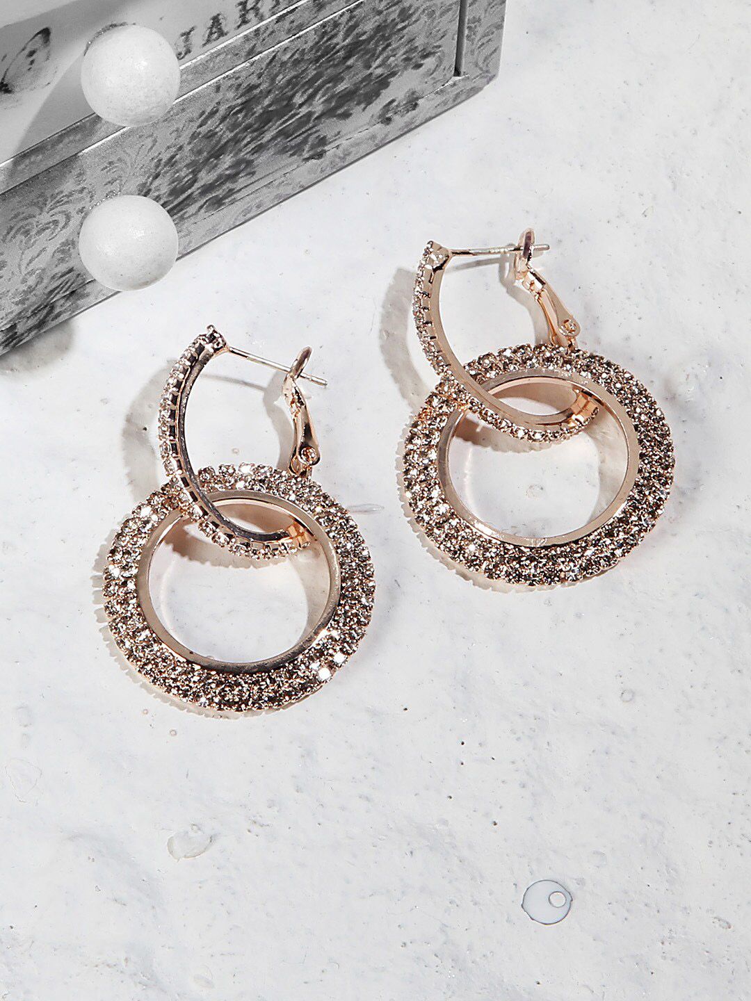 Kazo Women Rose Gold Toned Embellished Contemporary Hoop Earrings Price in India