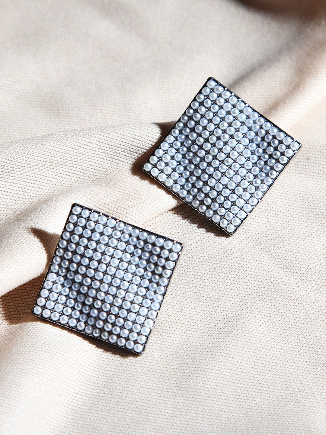 Kazo Women Grey & White Studded Square Studs Earrings Price in India